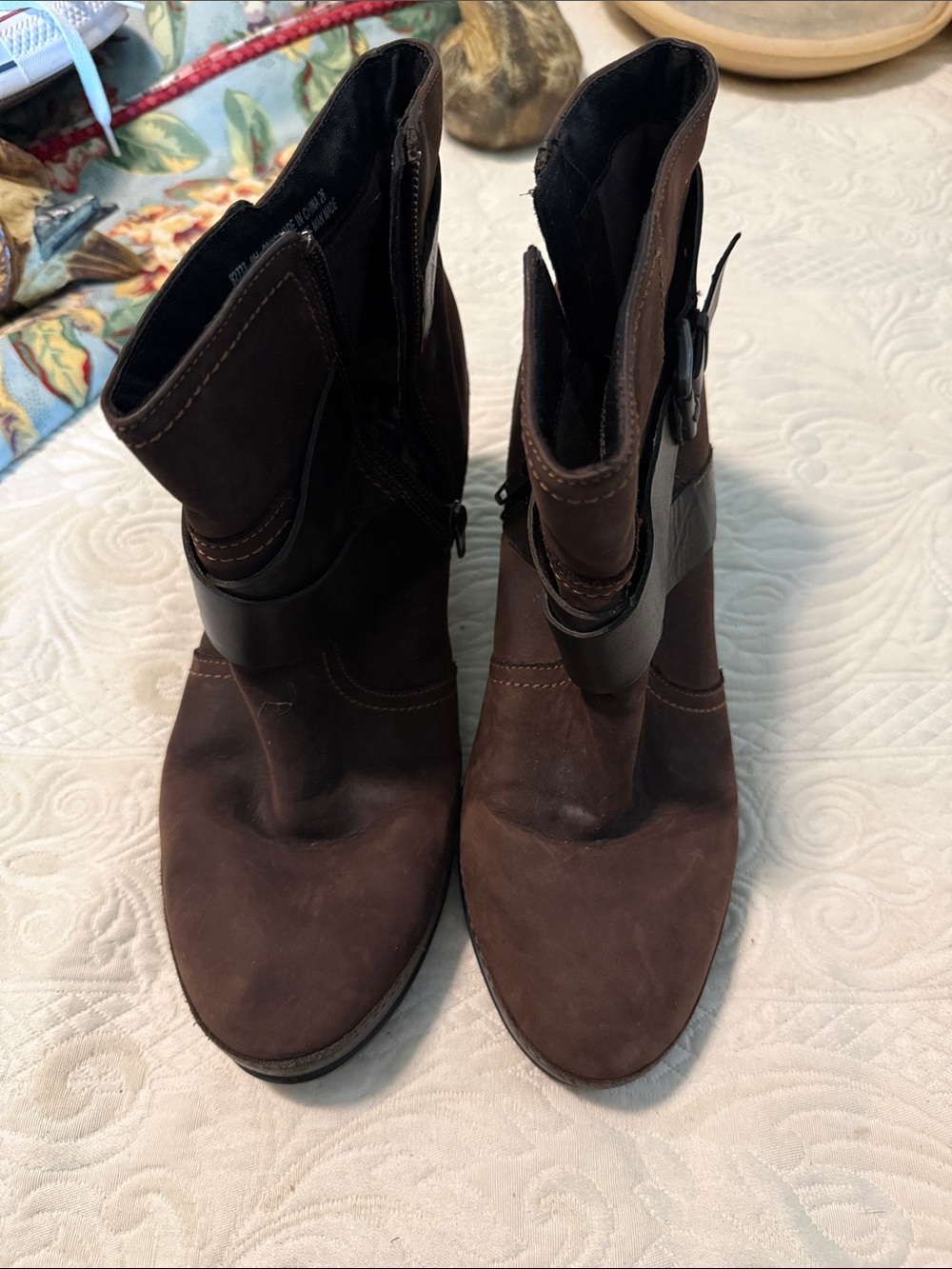 Clarks Dark Brown Leather Ankle Booties with Buckle Strap
